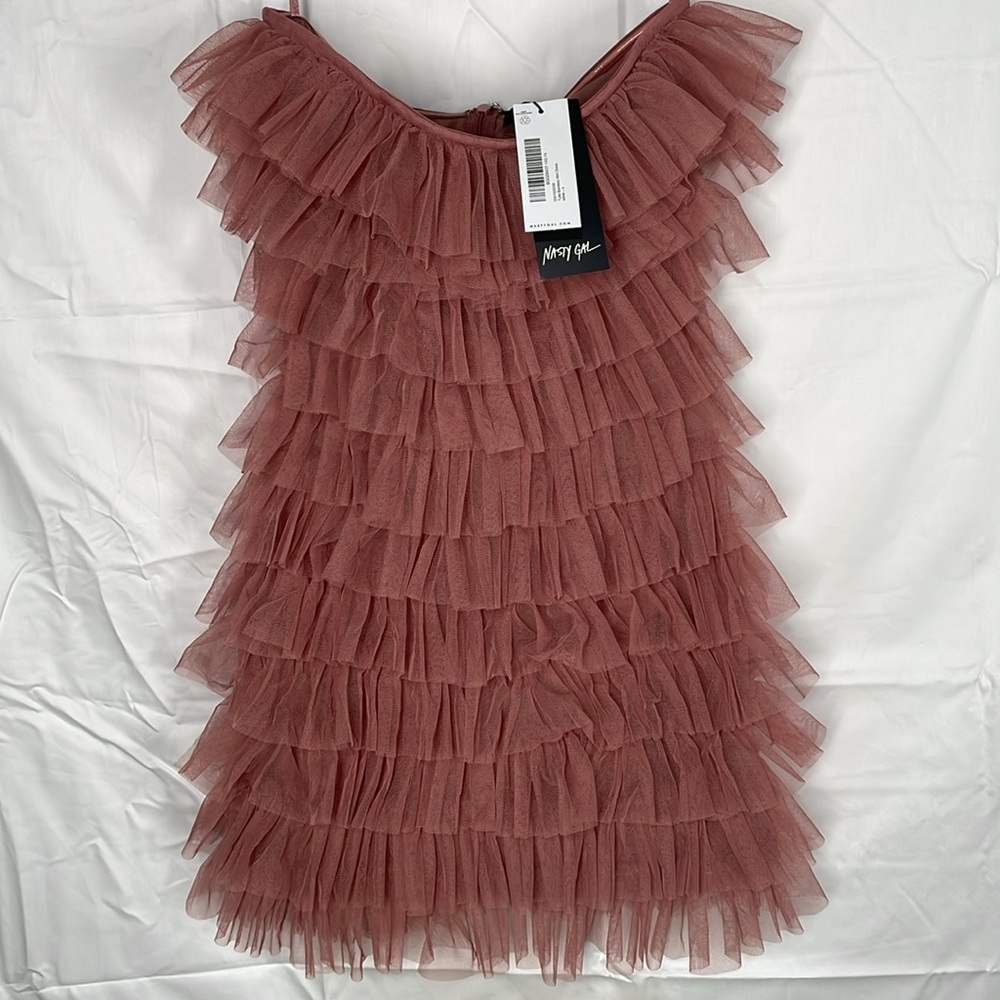 Nasty Gal tulle ruffle bandeau mini dress new